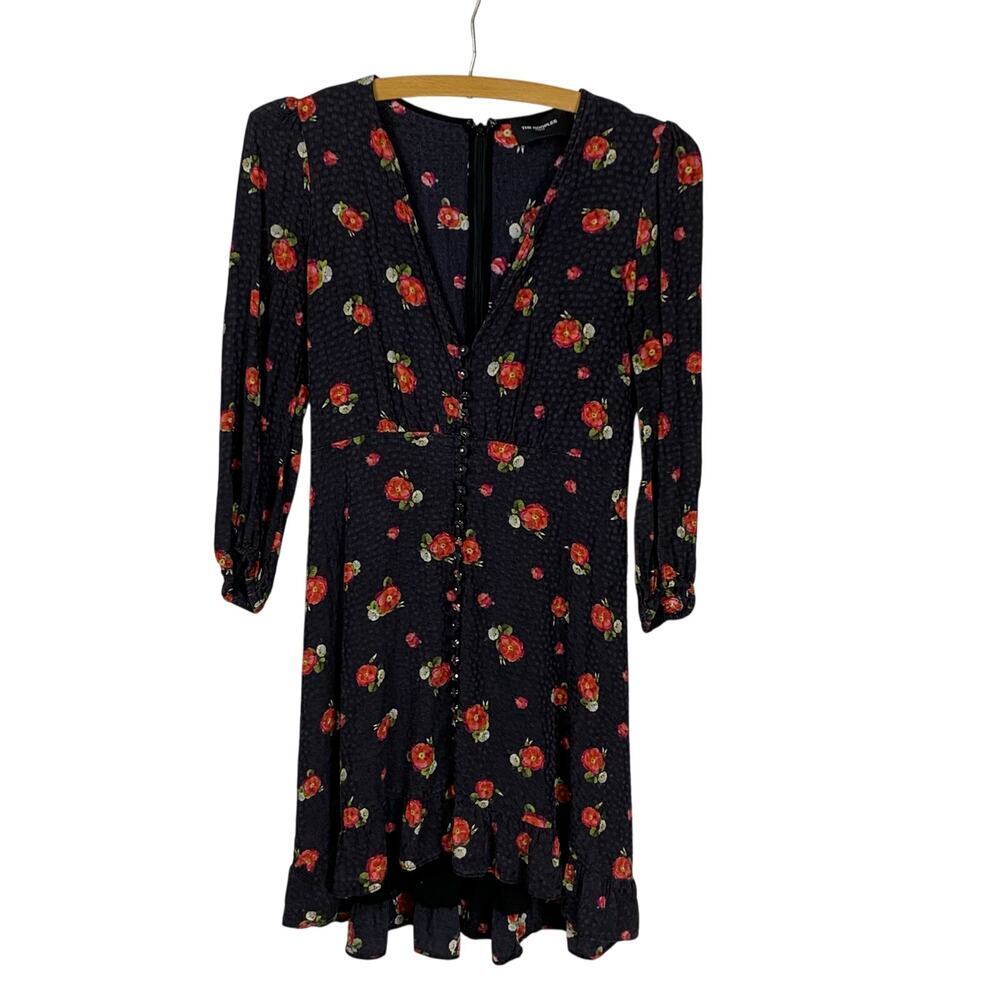 The Kooples Black & Red Floral Silk Blend Jacquard Dress - Sz 1